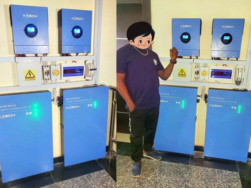 อินเวอร์เตอร์ 5.5kW สองตัว + แบตเตอรี่ 10kWh สองตัวสร้างระบบจัดเก็บพลังงานนอกกริดในครัวเรือน